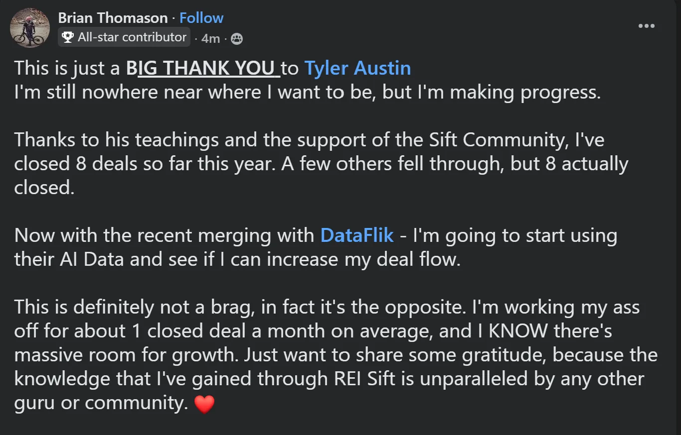 Brian Thomason: 8 closed deals this year using Sift Community teachings